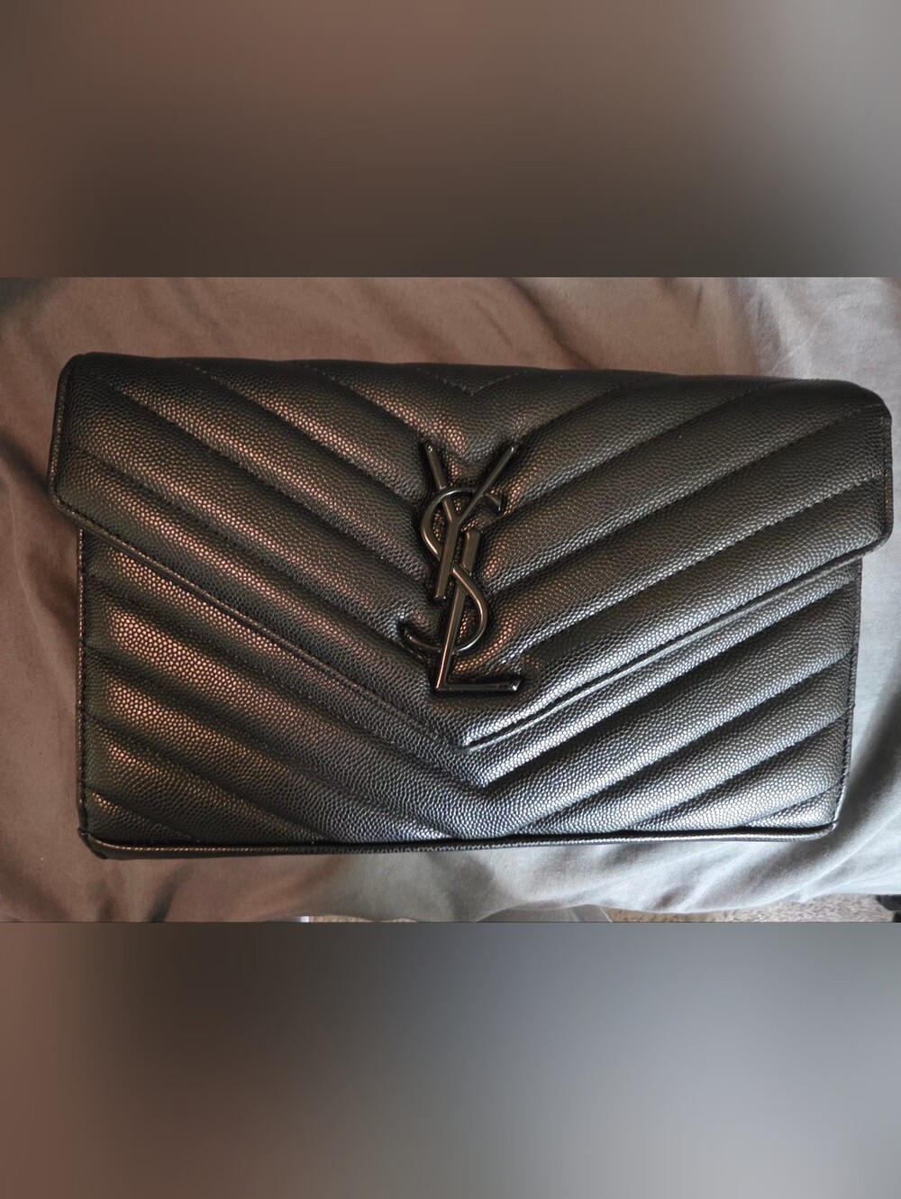 Saint Laurent Cassandre Matelassé Chain Wallet – All Black / Noir